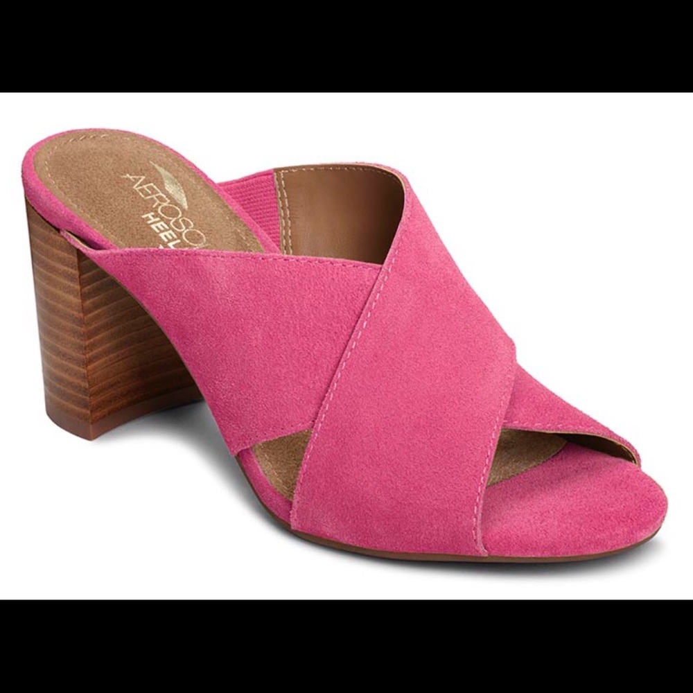 NEW! Aerosoles High Alert heels—pink suede fabric